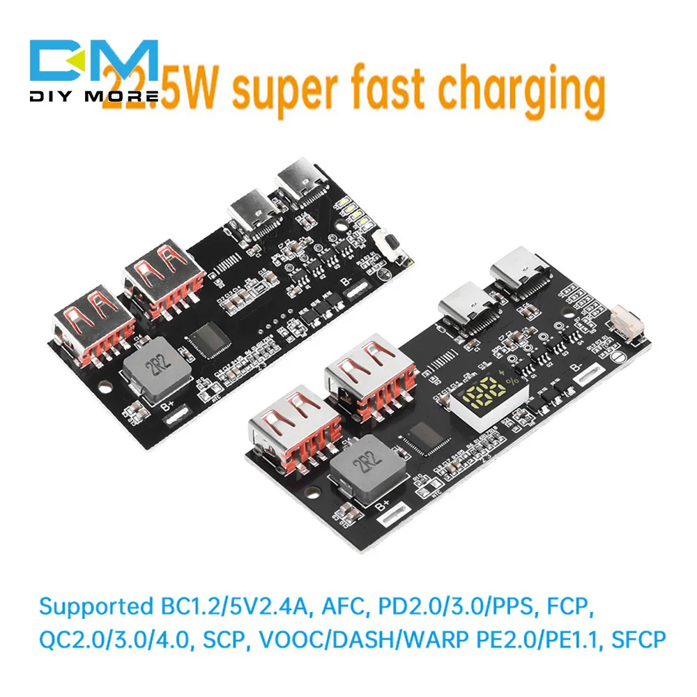 Full Agreement 22.5W Quick Charging Mobile Power Motherboard Module LED Digital Display LED Supports VOOC QC4.0 PD3.0 Type-C USB