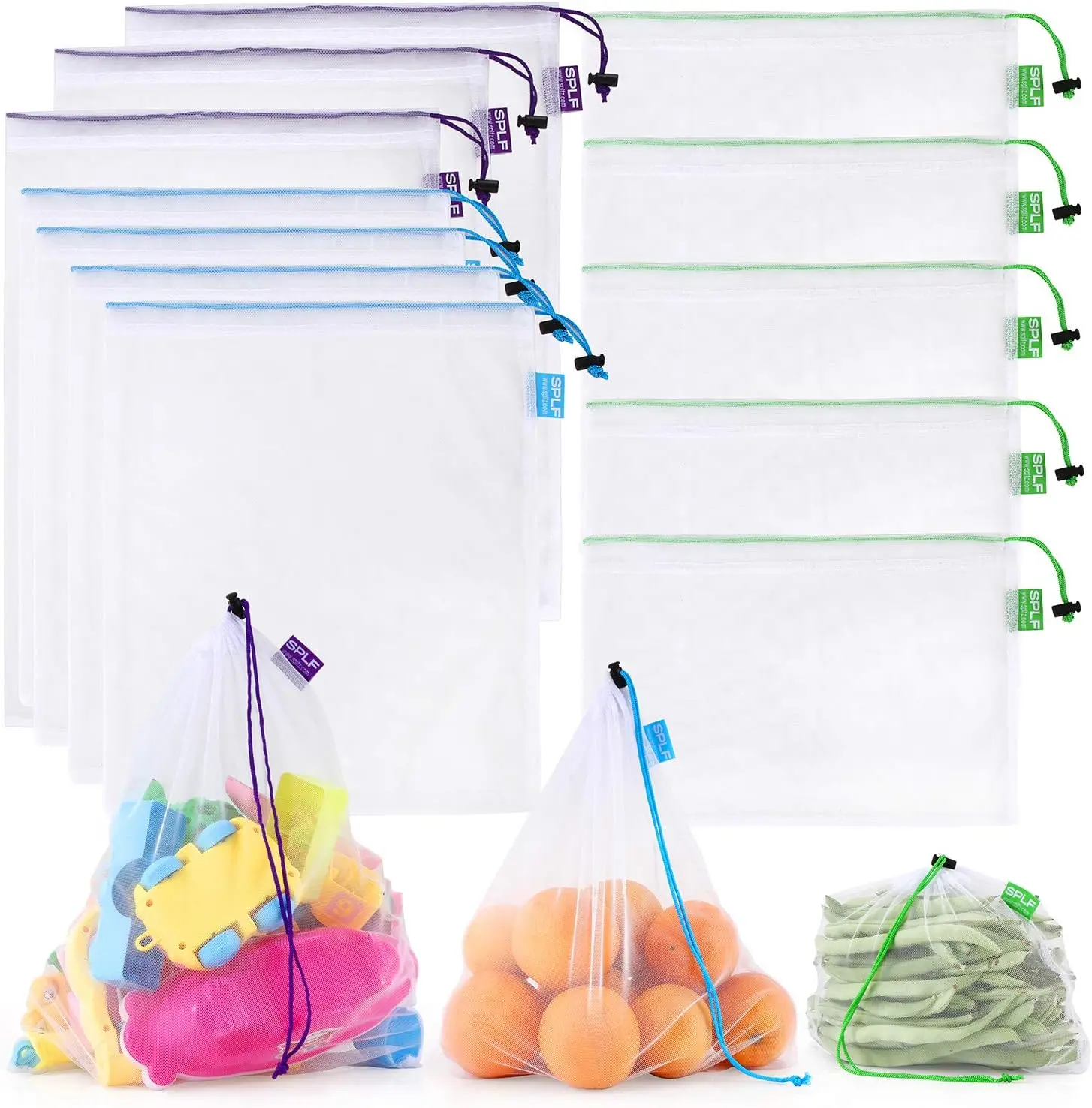 

12 Pcs Reusable Mesh Produce Bags, Barcode Scanable, Heavy Duty, Drawstring, 3 Sizes