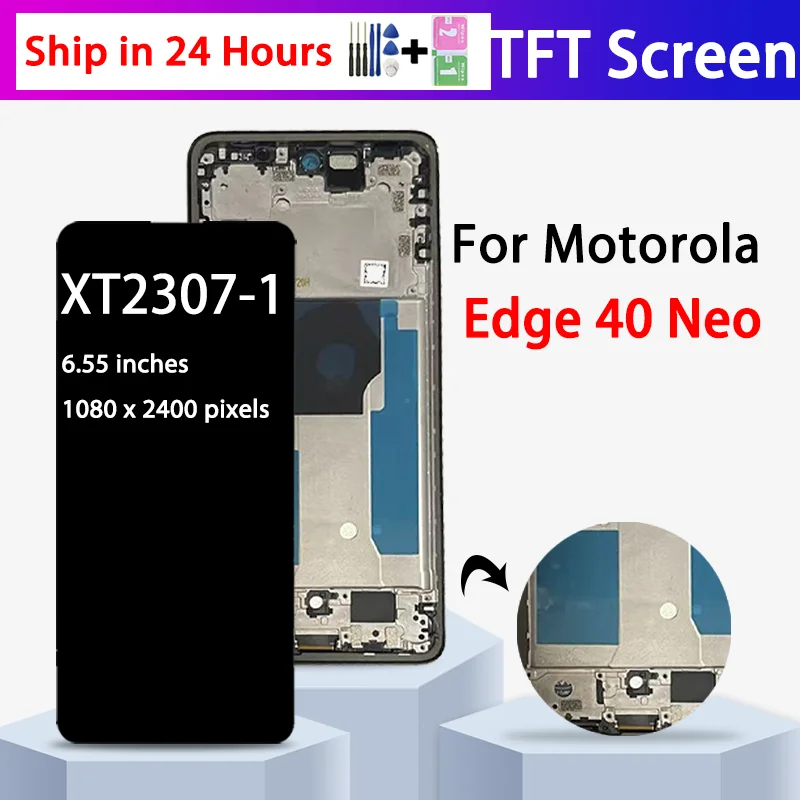 Pantalla TFT Edge40 Neo para Motorola Edge 40 Neo, conjunto de digitalizador de pantalla táctil LCD, Compatible con XT2307-1