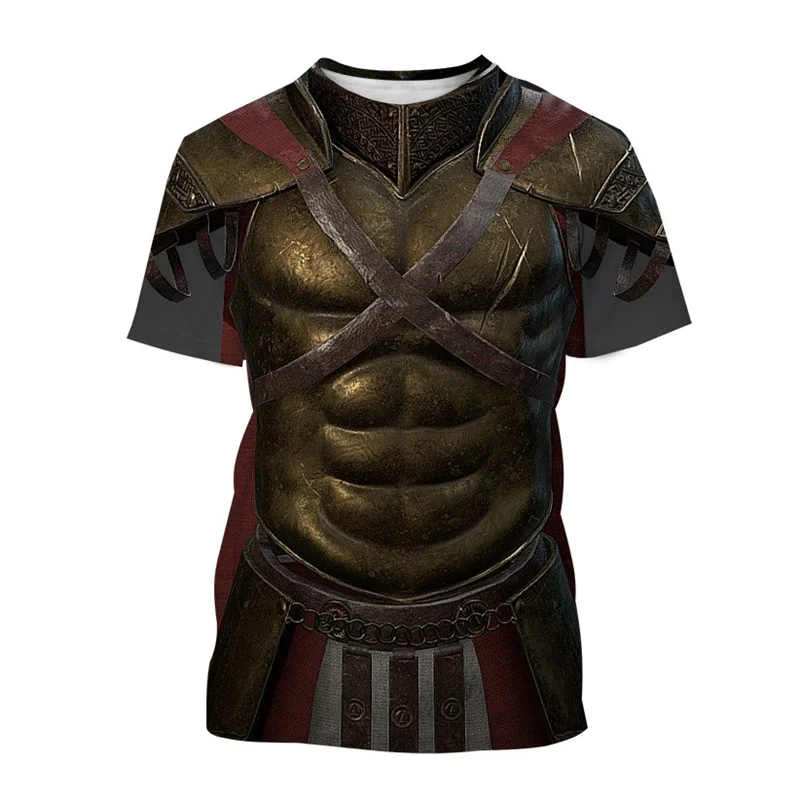 3D Medieval Armor Graphic T Shirt for Men Retro Warrior Knight Cosplay Costume T-shirt  Summer Tee Shirts Oversized Short Sleeve