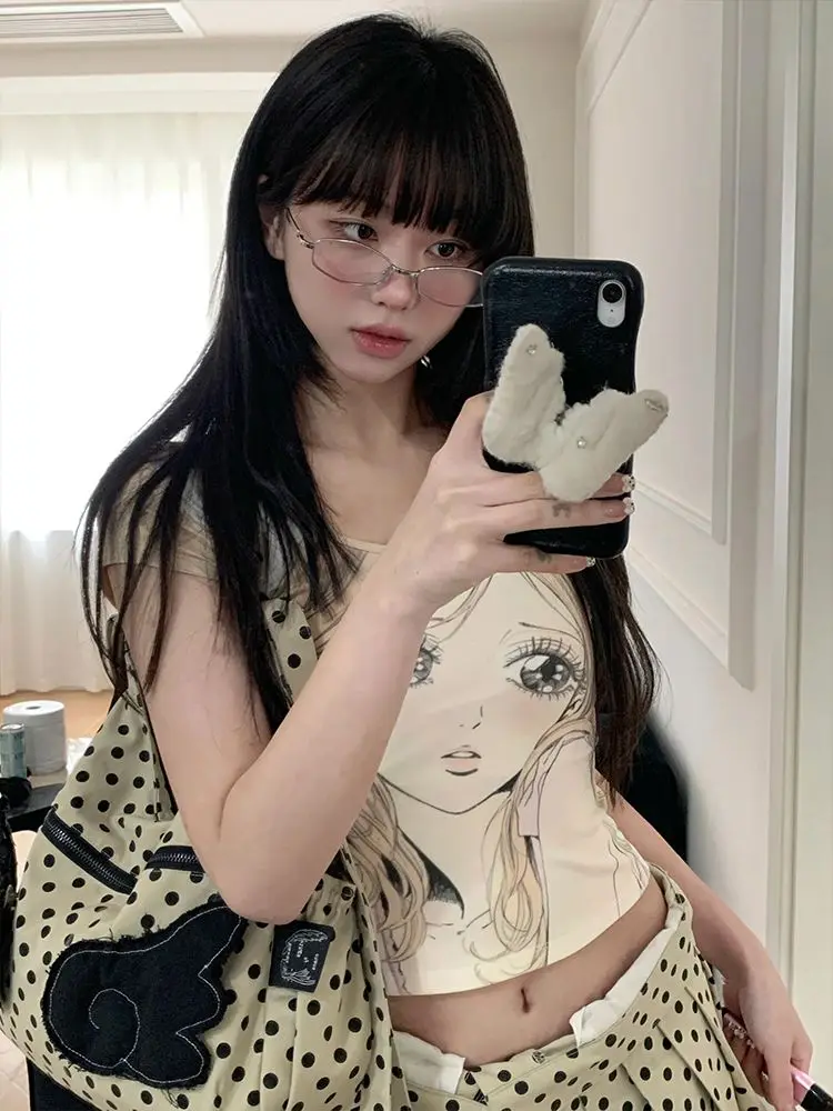 

HOUZHOU Y2k Aesthetic Sweet Anime Juminocore Women Cropped T-Shirts Cutecore Short Sleeve Japanese Style Slim Tees Gyaru Casual