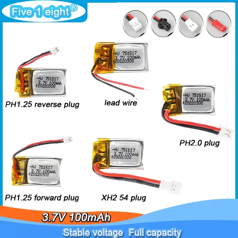 3.7V 100mAh 20C 751517 Lipo Battery for Wltoys V272 V282 V292 Hubsan Q4 H111 Cheerson CX-10 Mini RC drone Quadcopter Estes Proto