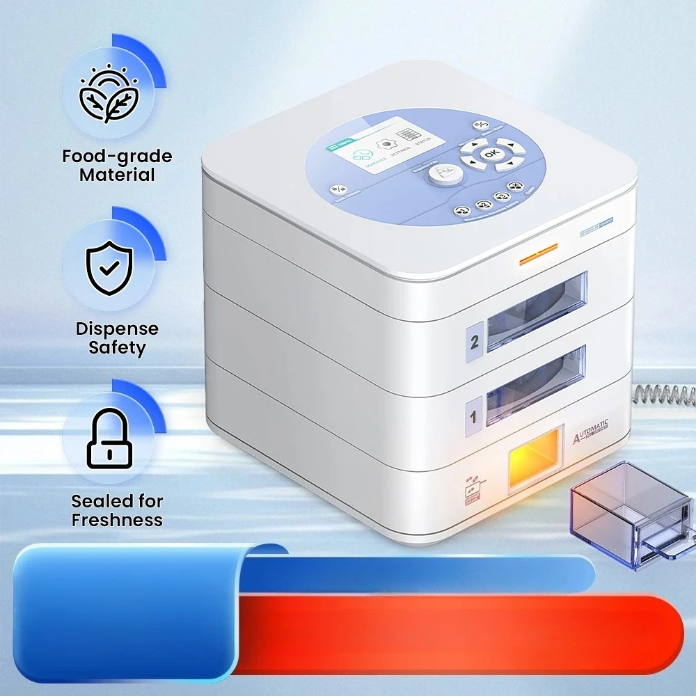 Automatic Pill Dispenser LCD Display Digital Lock Sound & Light Alerts Safe Medication Organizer Intelligent Drug Dispenser