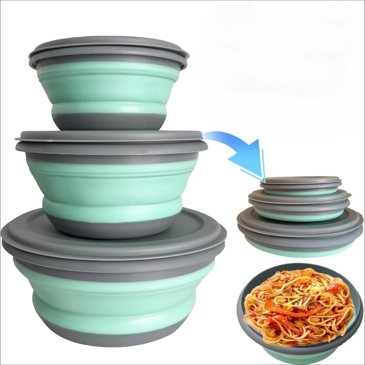 

Миска для кемпинга, 3 шт., пищевая силиконовая складная миска, ланч-бокс, салатница с крышкой, расширяемые контейнеры для хранения продуктов, набор