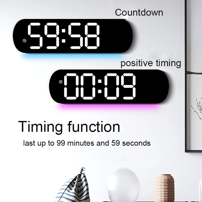 RGB Colorful Large Digital Wall Clock Temperature Date and Week Display Dual Alarm Clock Electronic Watch with Remote Control