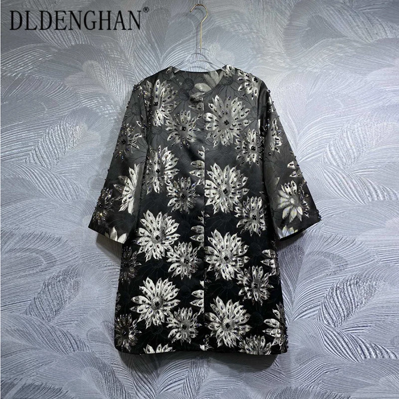 

DLDENGHAN Autumn Beading Covered Button Outwear Women, Long Sleeve, Blend Luxurious Crystal, Fashion Designer