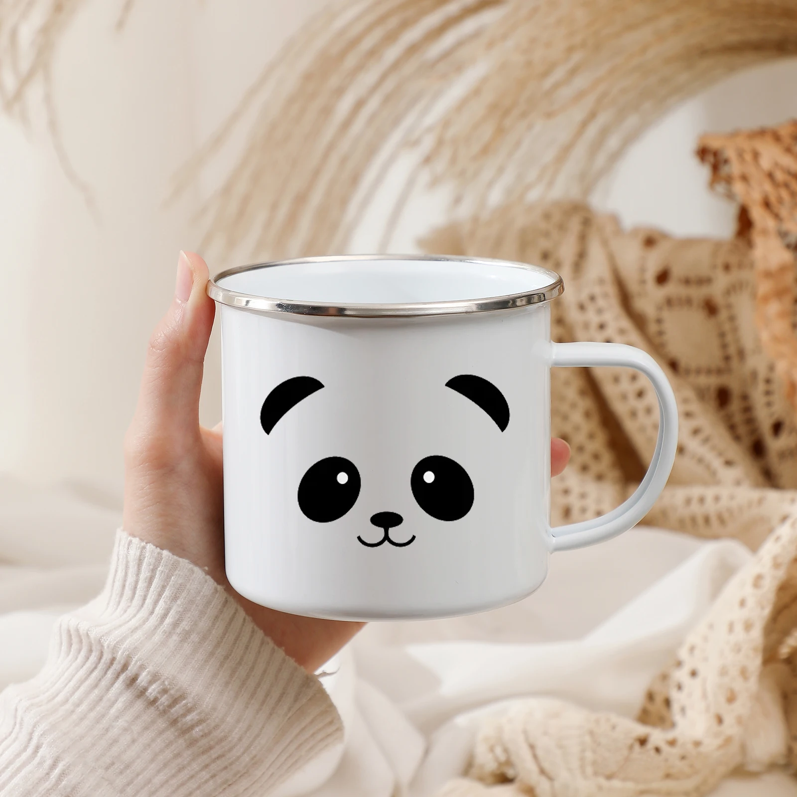 

Unicorn Panda Bear Print Creative Enamel Mug Reusable Coffee Tea Drinks Dessert Milk Cup Kawaii Mugs Handle Drinkware Cute Gifts