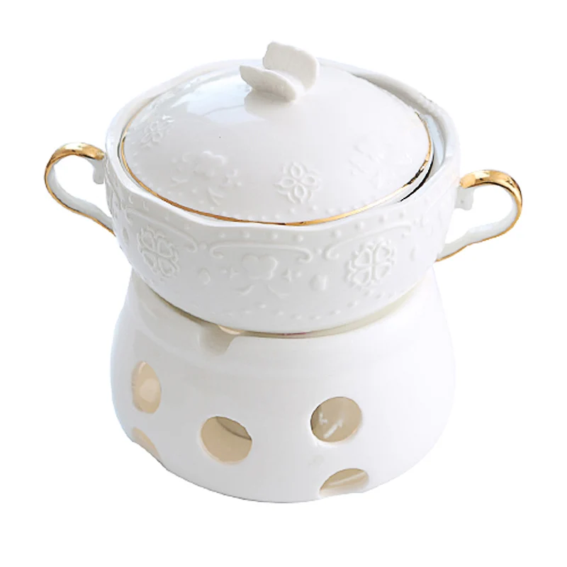 Embossed Ceramic Dessert Soup Bowl White Stew Cup Luxury Gold-plated Exquisite Soup Cup Porridge Bowl Tableware Kitchen Utensils