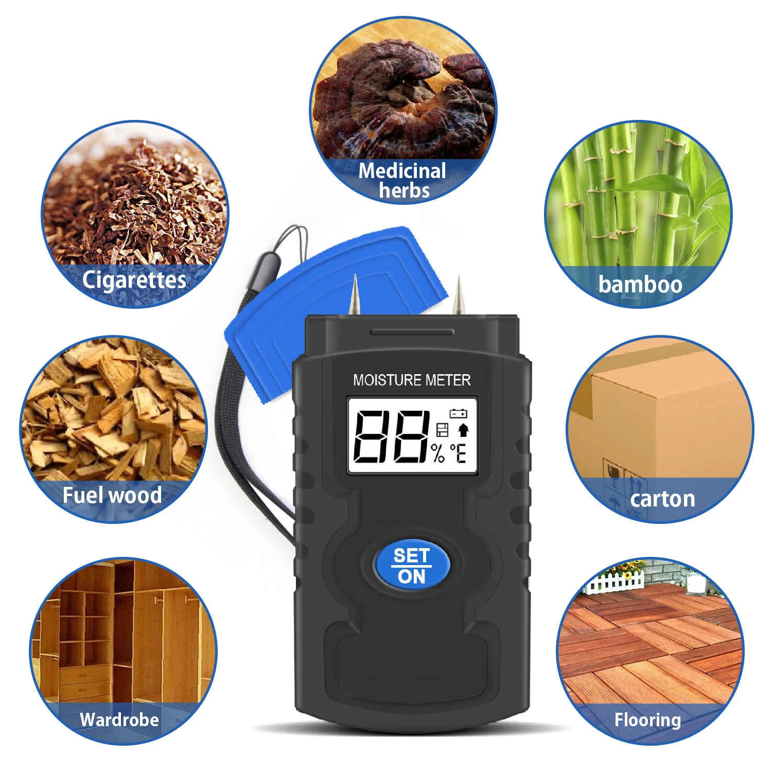 3-in-1 Digital Wood Moisture Meter,Two Pin Wood Humidity Tester Mini Timber Damp Detector with Large LCD Display,HoldPeak HP-2GD