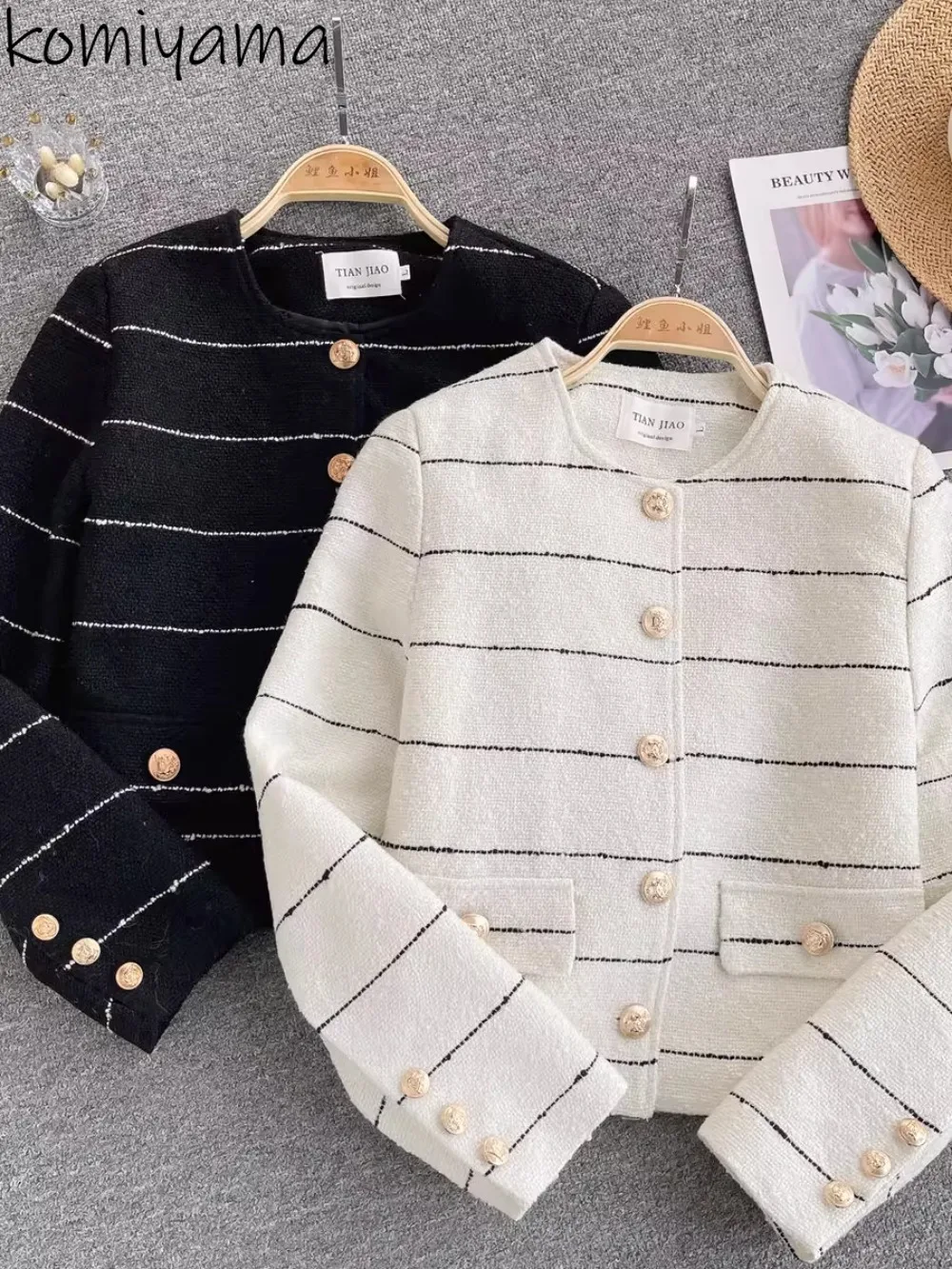 

Hit Color Stripe Casaco Single Breasted Chaquetas De Mujer Small Fragrance Jaqueta Feminina Woman 2025 Jacket Outerwears