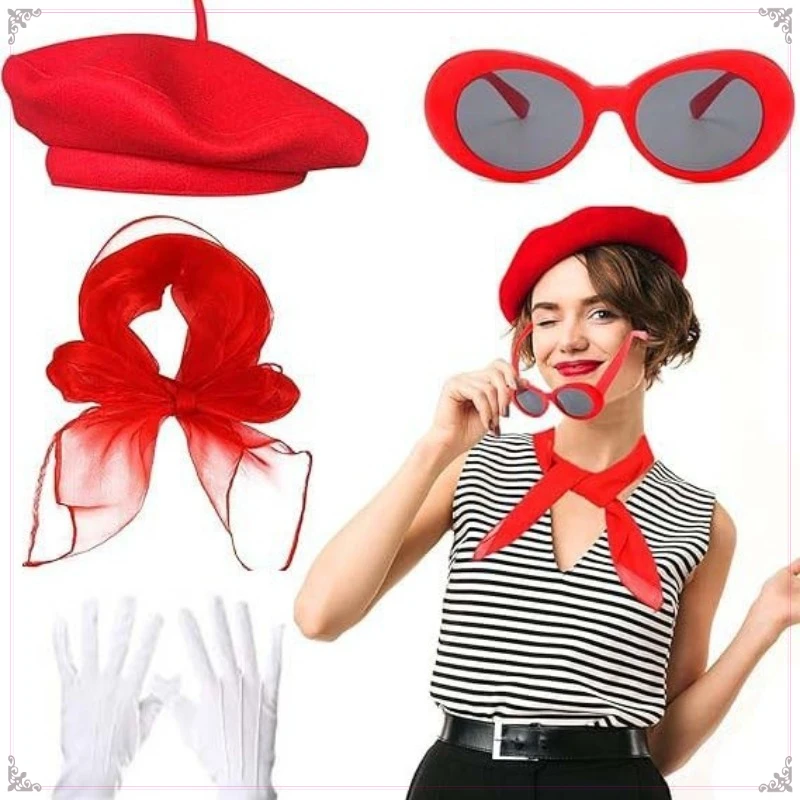 الأزياء والاكسسوارات الفرنسية موضوع حزب كيت قبعة الهيب هوب نظارات وشاح بروش للحفلات التنكرية #1