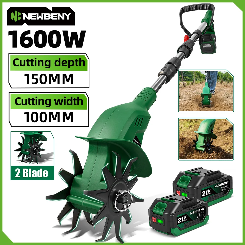 NewBeny - Escarificador Eléctrico de 1600 W, Cultivador de Jardín, Rotocultor, Herramienta para Batería Makita