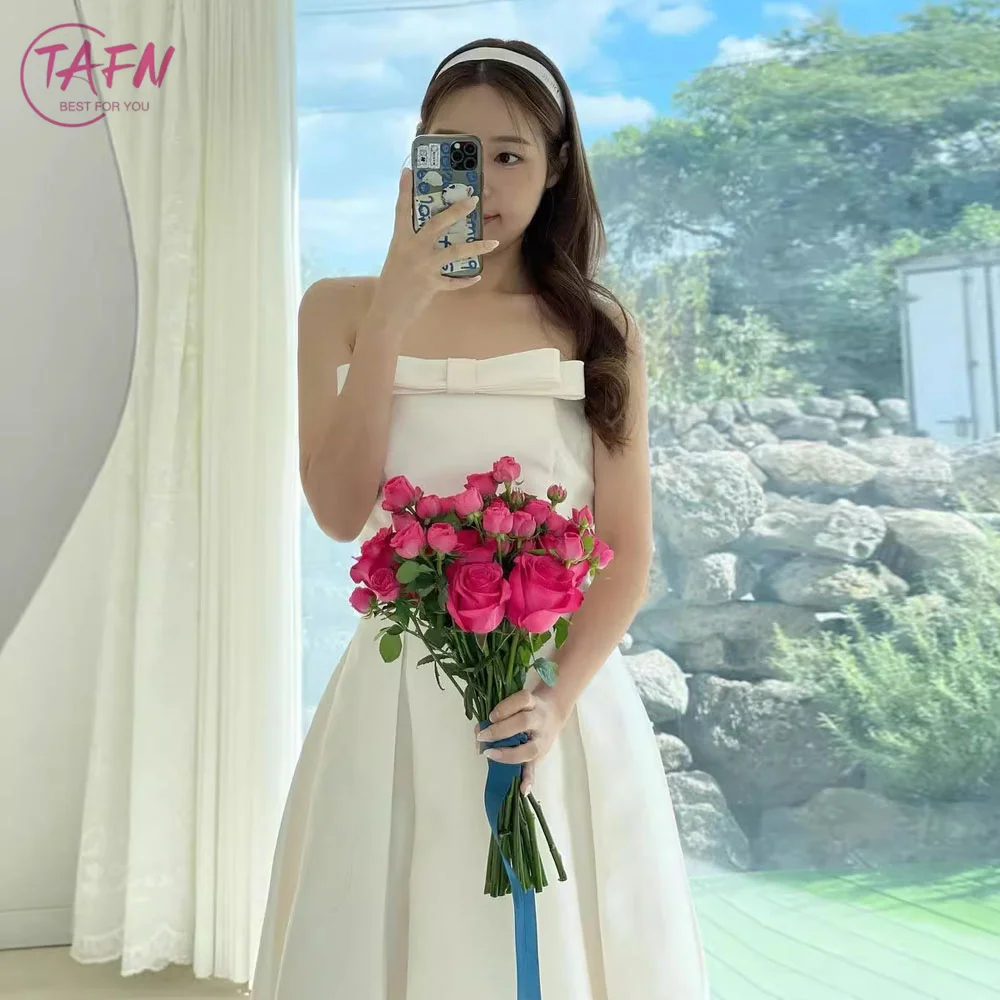 

TAFN Strapless Bow Wedding Reception Dresses Korea A-line Sleeveless Bridal Gown Elegant Wedding Photo Shoot Dress