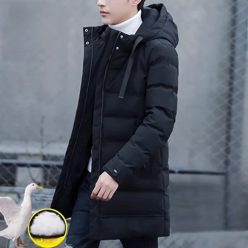 

Men's Mid-Length down Jaet Winter Coat Thiened Cotton Outerwear Hooded Durable Urban Casual Sle ket Detail
