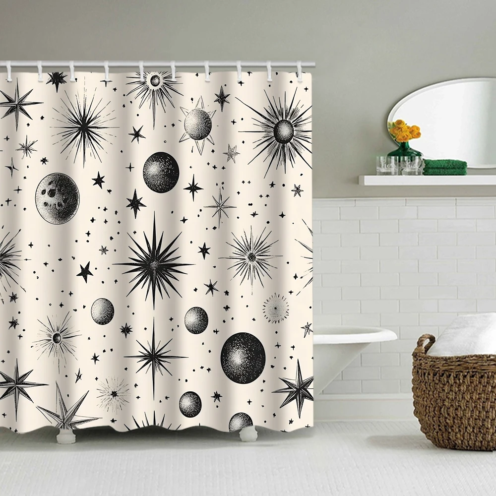 ستائر دش 1/4 ستار بلانيت، ديكور مقعد المرحاض، ستارة دش مع سجادة وغطاء للمرحاض، 70.8 × 70.8 بوصة