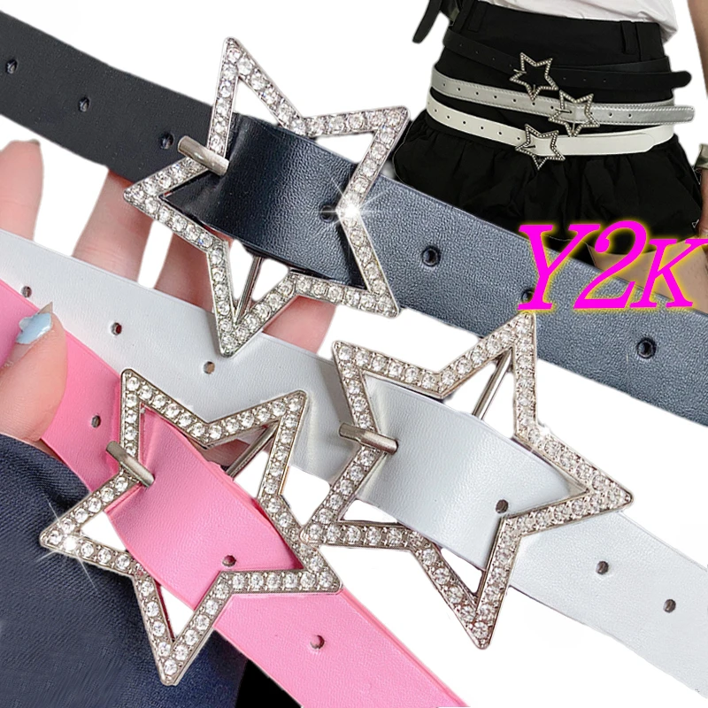 Spice Girls-Ceinture Étoile pour Femme, Reliure en Cuir Rose, Ceinture Ornée de Strass, Accessoire de Décoration Rétro, Rotterdam Kling, Y2k