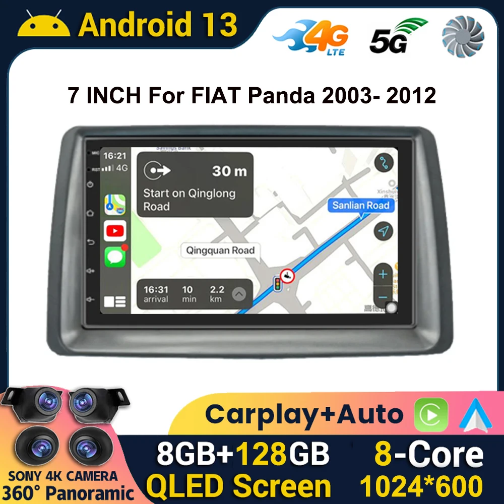 

7Inch Android 13 For FIAT Panda 2003 - 2012 Car Radio Multimedia Player Head Unit Navigation Autoradio Carplay Auto Car Stereo