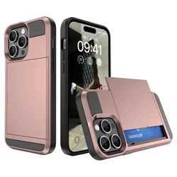 Phone Case for IPhone 16 15 14 Plus 13 12 11 Pro Max Wallet with Card Holder Slot Sliding Pocket Dual Layer Protective Cover
