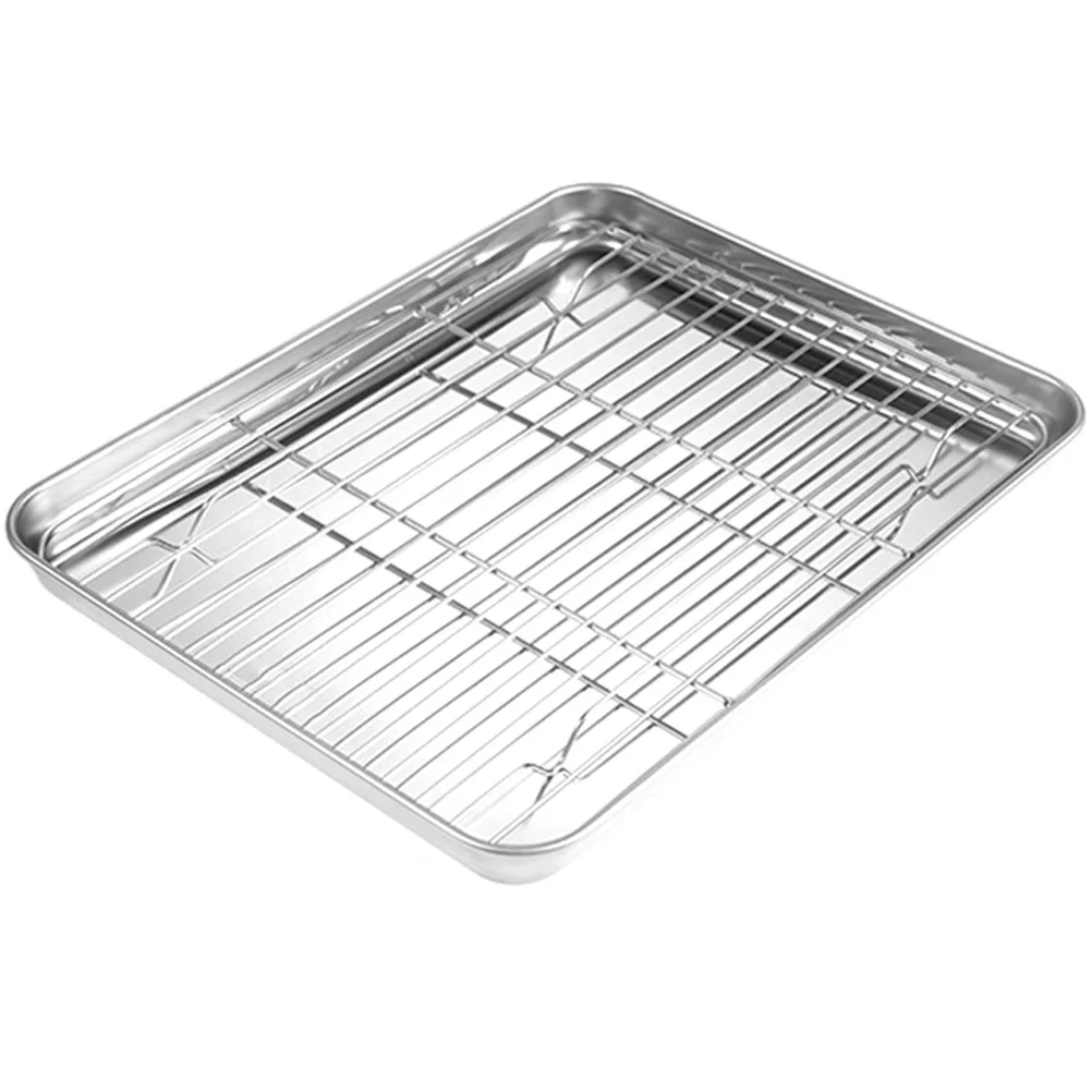 

Black Tray Grill Plate with Mesh Rack Barbecue Vegetable Draining Stainless Steel Metal Baking BBQ