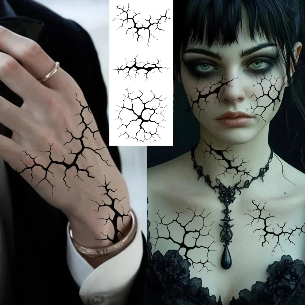 

2Sheets Large Halloween Black Lightning Temporary Tattoo Sticker for Halloween makeup – Realistic Vein Design Face Tattoo Body A