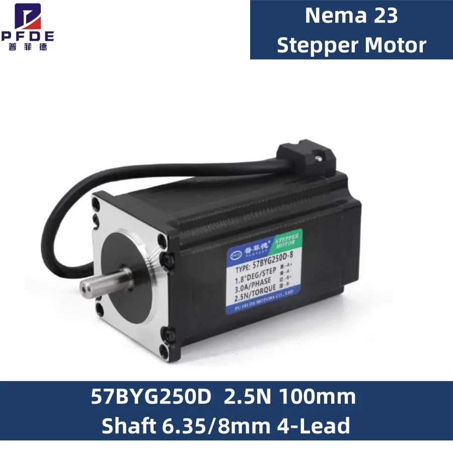Motor de Passo Nema 23 2.5N 57BYG250D Eixo de 100mm 8mm Motores Elétricos de 4 Fios para Impressora 3D CNC Laser Retífica Corte de Espuma Plasma