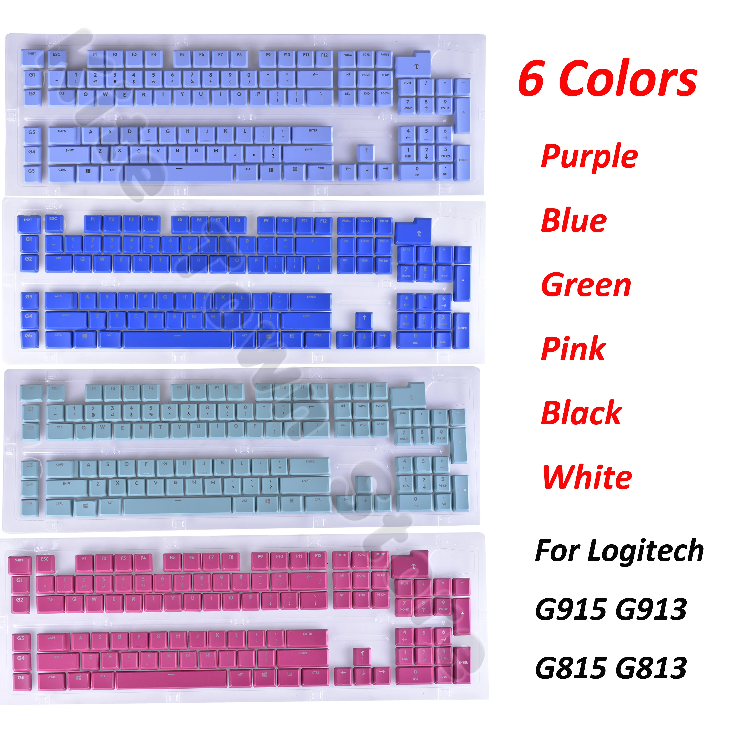 6 Color DIY Keycaps 109pcs + 2pcs Key Caps for Logitech G813 G913 G815 G915 Wireless RGB TKL Keyboard US / UK Version