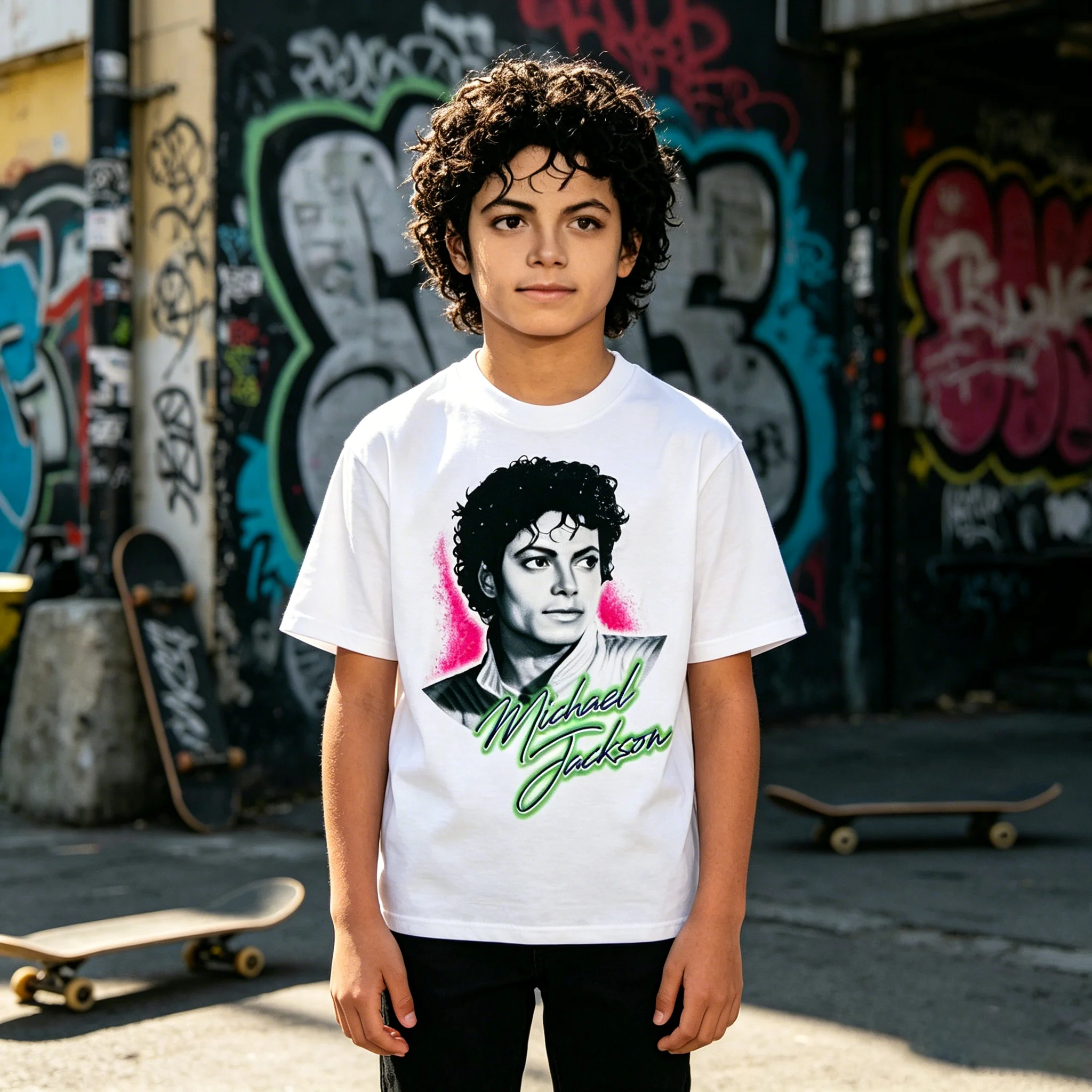 Kids Michael Jackson T-Shirt - Multiple Sizes Available Streetwear Casual Top with Innocent Portrait Design for Boys And Girls