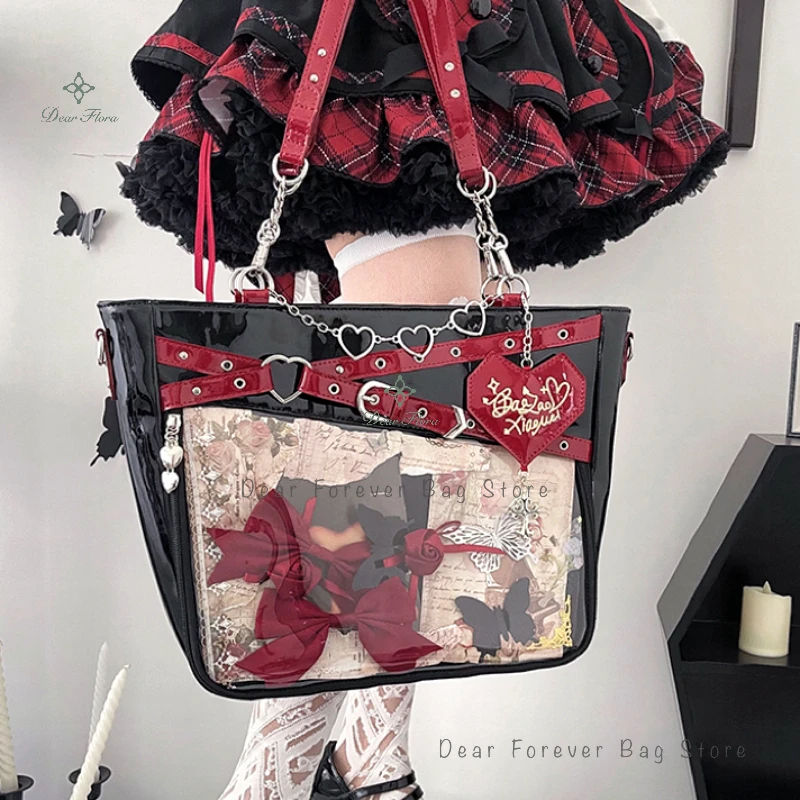 Y2k Aesthetic Underarm Ita Bag Streetwear Girl Transparent Shoulder Bag Heart Shape Chic Chain Handbag DIY Display Crossbody Bag