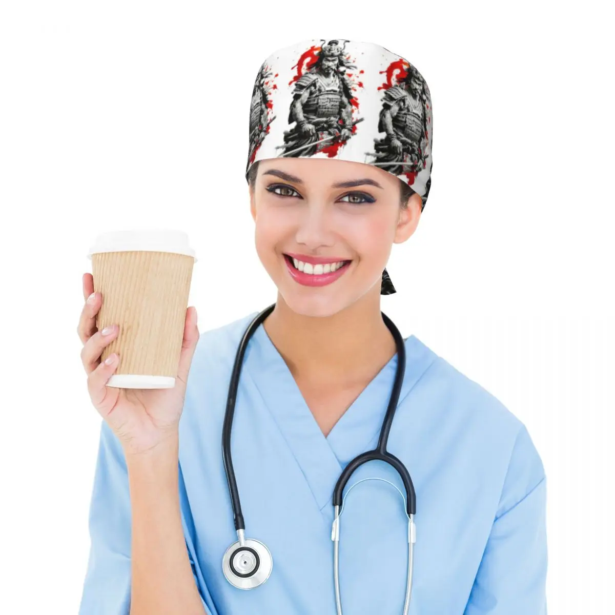 Japanese Samurai Warrior Scrub Hat Doctor Working Surgical Cap Men Women Adjustable Nursing Caps for Dentist
