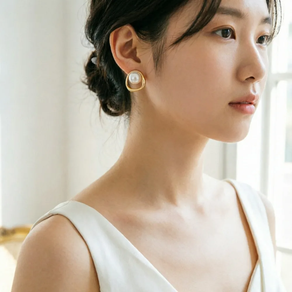 Gold Color Round Imitation Pearl Stud Earrings Women Korean Delicate Irregular Design Unusual Fashion Jewelry Accessories Gifts