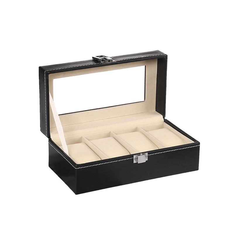 Watch Box Organizer Case Mens Jewelry Display Tray Glass Top PU Leather 2 Slot/3 Slot/4 Slot/5 Slot Travel Case For Men