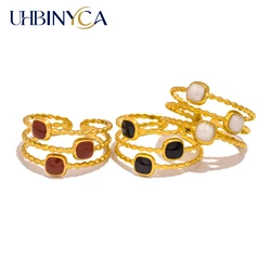 UHBINYCA Elegant Fashion Enamel Open Adjustable Chic Ring for Women 316L Stainless Steel Trendy Korean Jewelry Gift