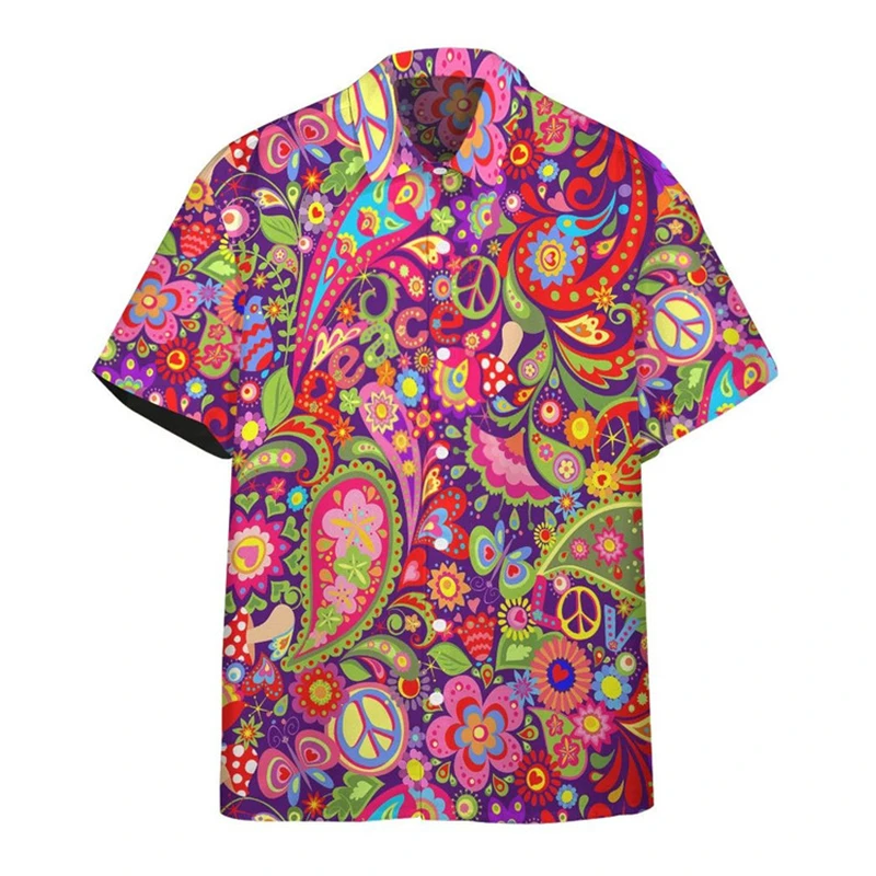 3D Print Retro Bohemian Feather Pattern Shirt Men Short Sleeve Fashion Hawaiian Casual Beach Shirts Lapel Button Unisex Blouse