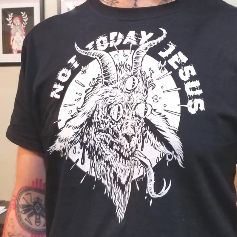 

Не сегодня Иисус Сатанинский Коза Монстр Рубашка хлопок Винтаж с круглым вырезом Хип-хоп Мужчины Женщины Уличная одежда Футболки с коротким рукавом