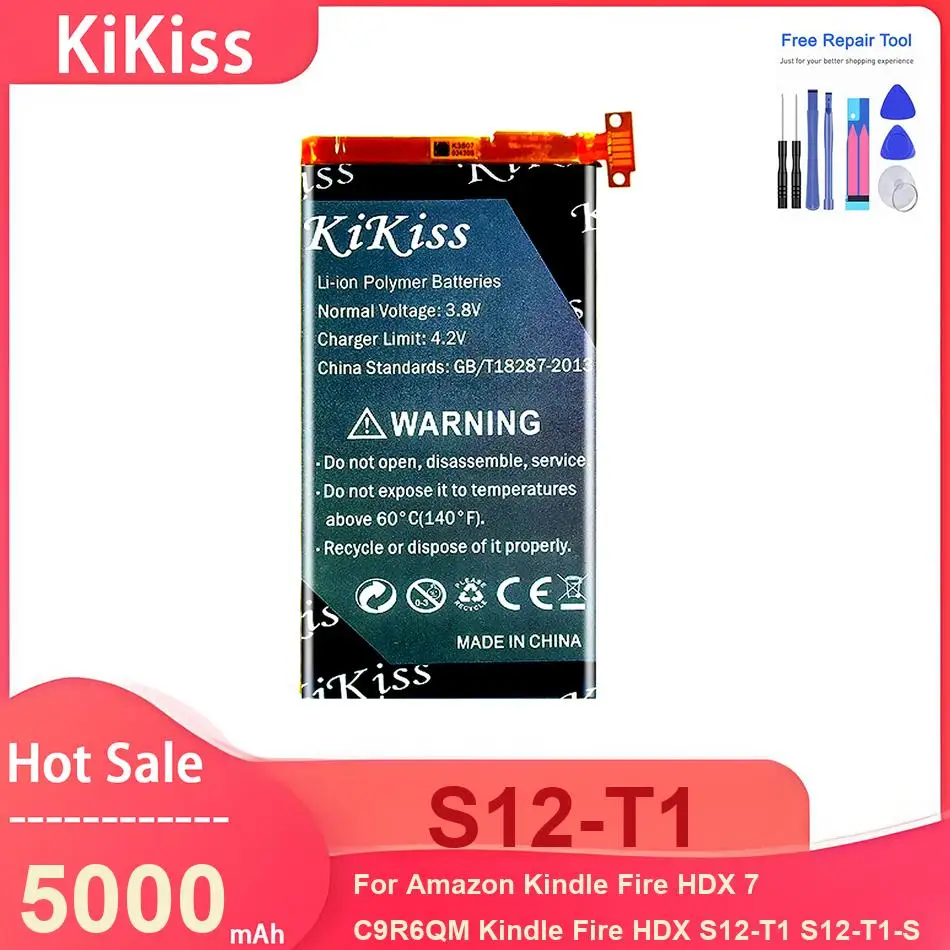 

KiKiss Tablet Battery For Amazon Kindle Fire HD X7 C9R6QM Kindle Fire HDX S12-T1 S12-T1-S ,S12-T1 5000mAh Batteries