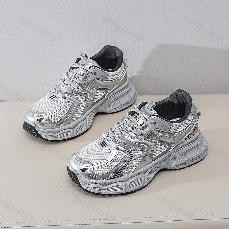 Women's Casual Platform Sneakers, Breathable Mesh Upper, Thick Sole, Korean Style_voghion.com