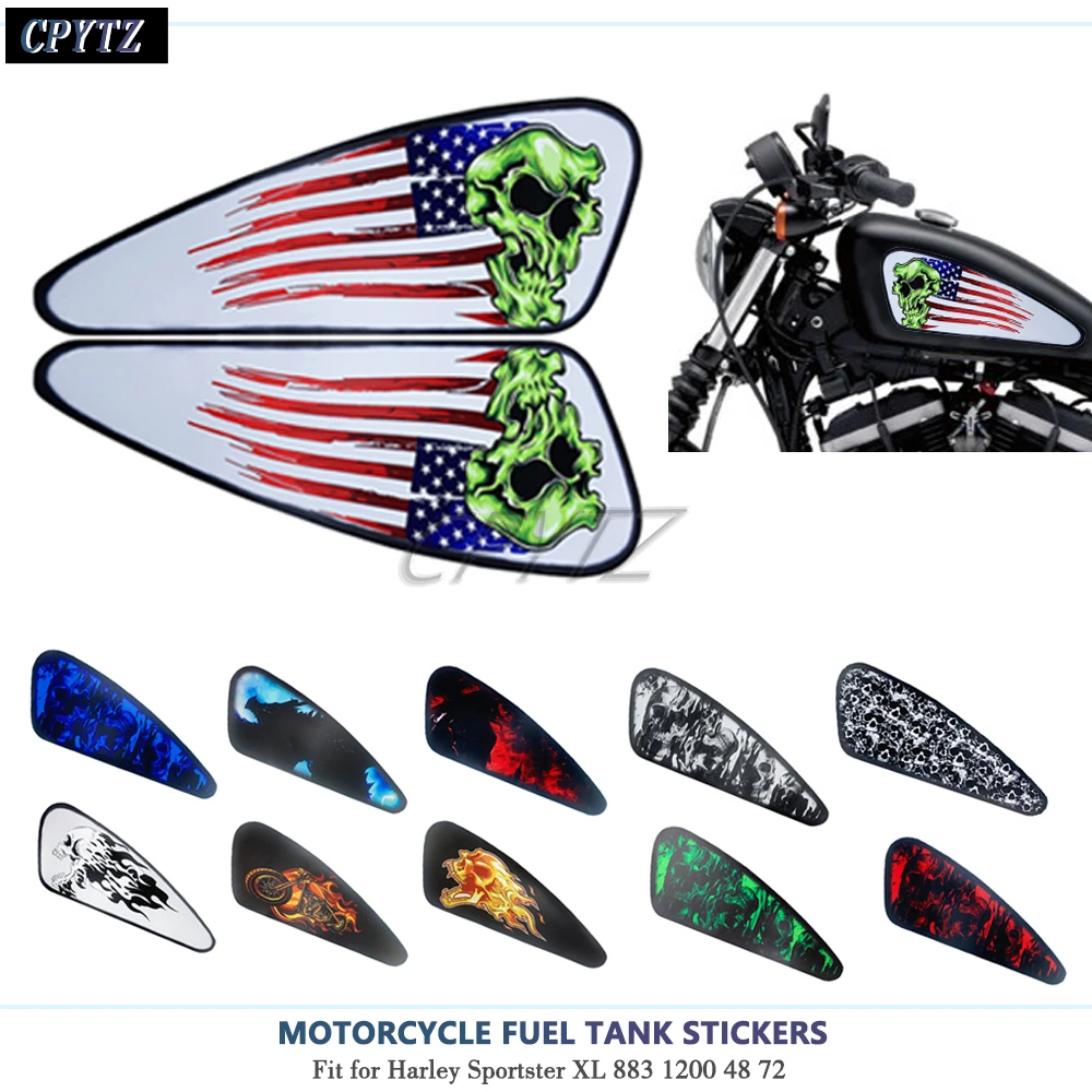 Skull Motorcycle Stickers Fuel Tank Side Decoration Decal fit For Harley Sportster xl883 1200 48 72 XL883 1200