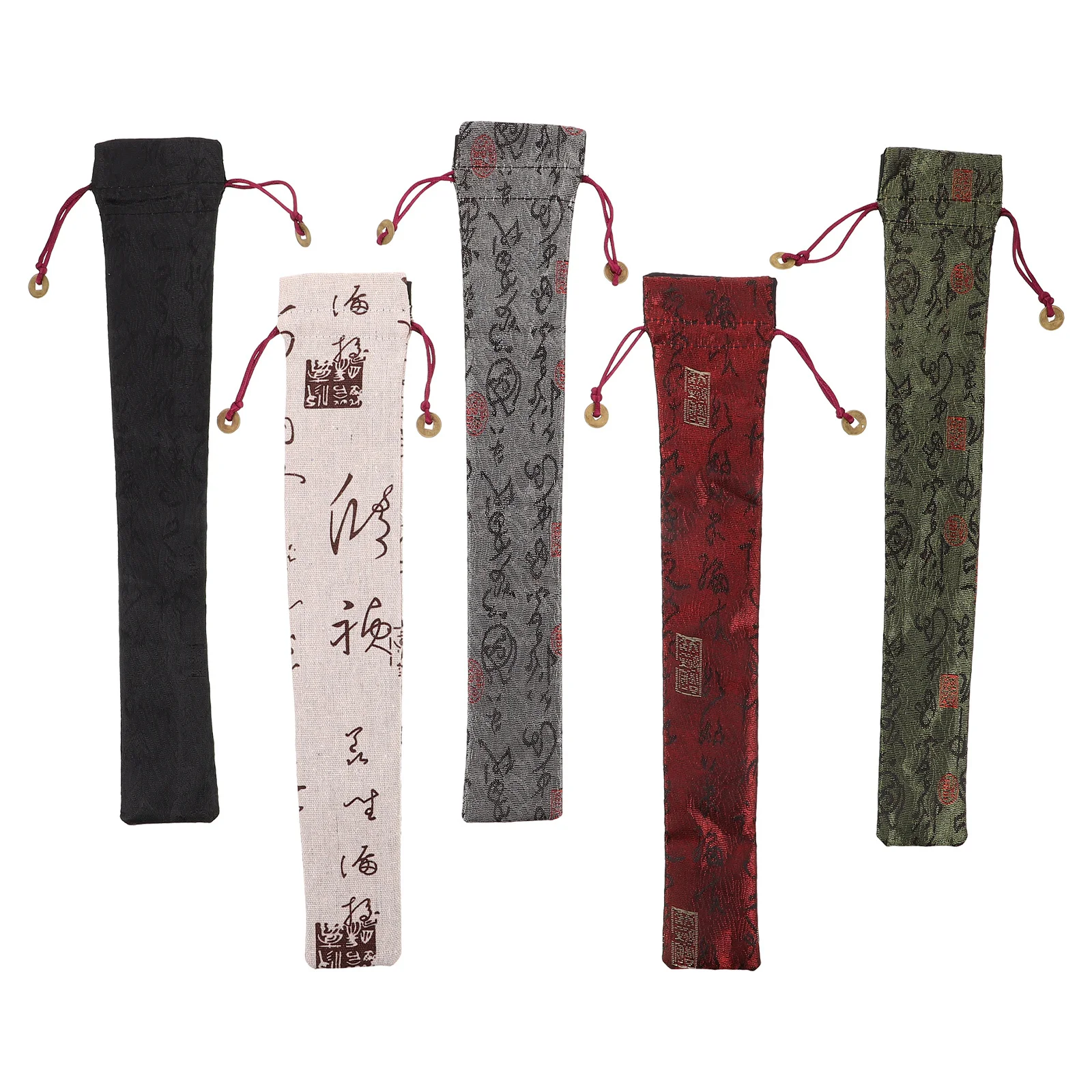 

5Pcs Chinese Fan Holder Cotton Drawstring Folding Hand Fan Storage Bag Vintage Protective Cover Portable for Cultural Use