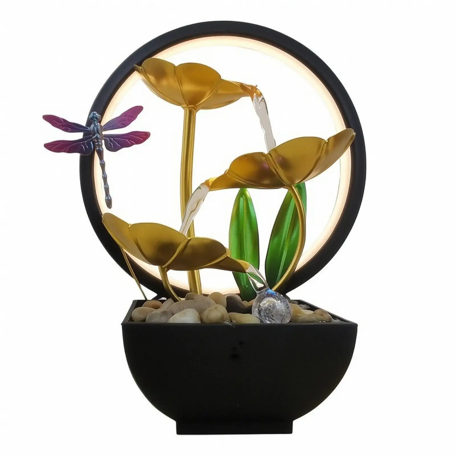 Metal Tabletop Fountain Pump with Hand Painted Leaves USB Powered Indoor Water Feature for Desk Shelf Decor