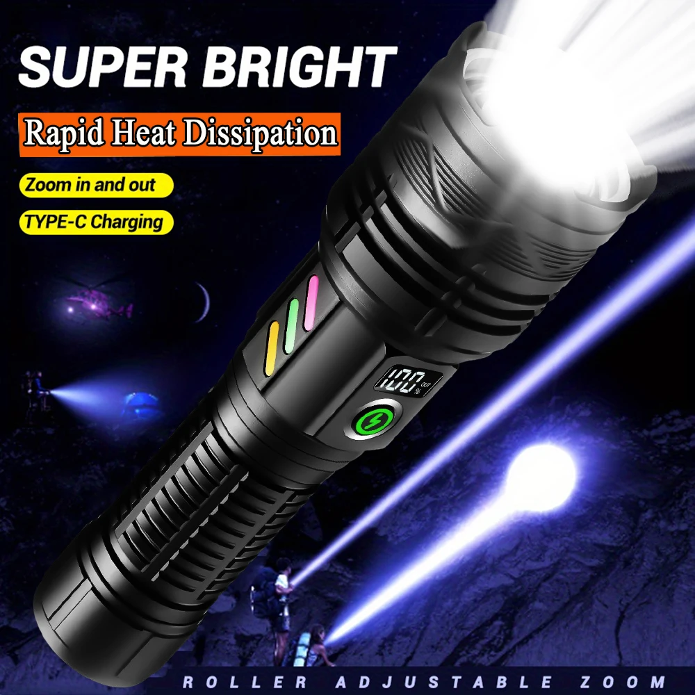 عالية الطاقة التكتيكية الشعلة أقوى مصباح ليد جيب طلقة طويلة فانوس زوومابلي للتخييم في الهواء الطلق المدمج في بطارية 26650 #1