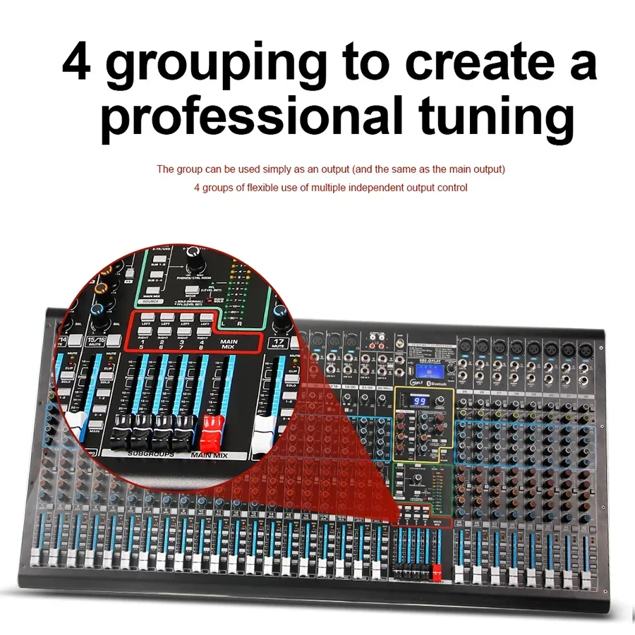 Mixer audio professionale 99 tipi di effetti digitali integrati Console musicale a 32 canali