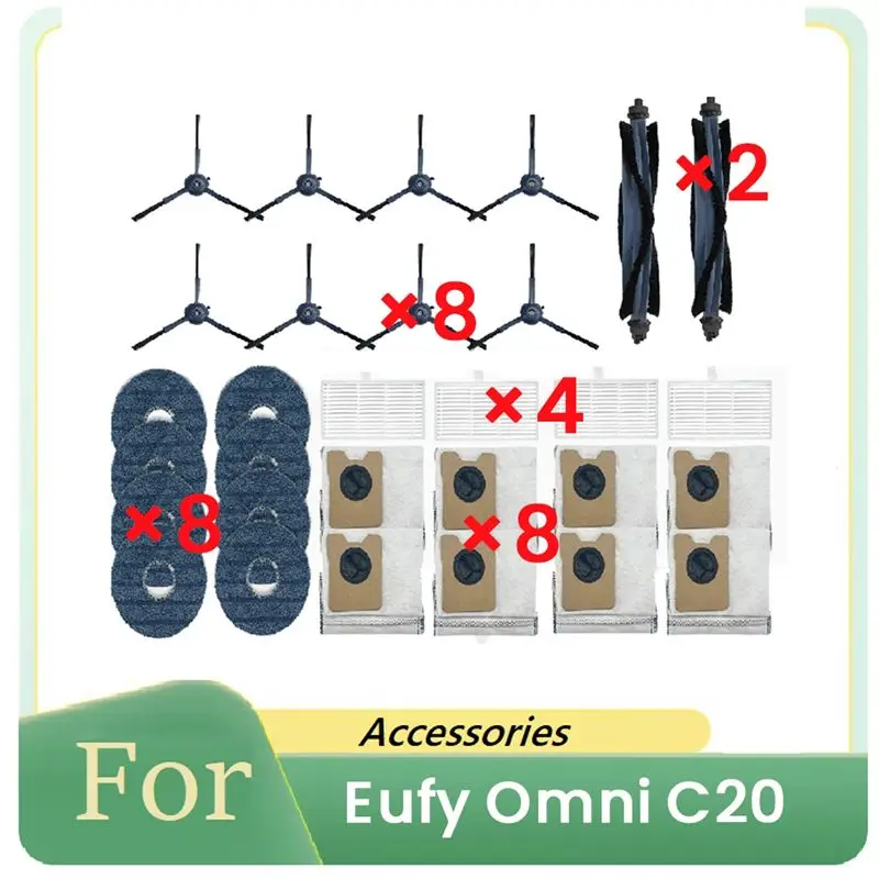 AA81-28 Pcs For Eufy Omni C20 Sweeping Robot Accessories Cleaner Parts Replacement Main Side Brush Mop Filter Set Dust Bag