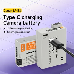 2100mAh LP-E8 LP E8 LPE8 Type C Charging Camera Battery for Canon EOS 550D 600D 650D 700D Kiss X4 X5 X6i X7i Rebel T2i T3i T4i