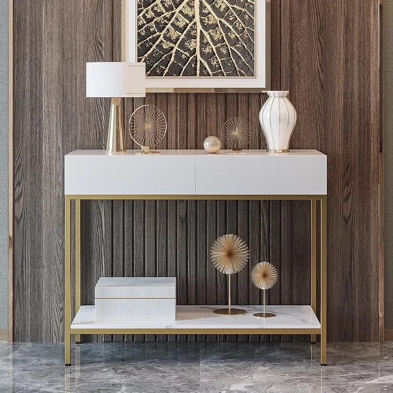Nordic entrance table against the wall, light luxury foyer cabinet end view table