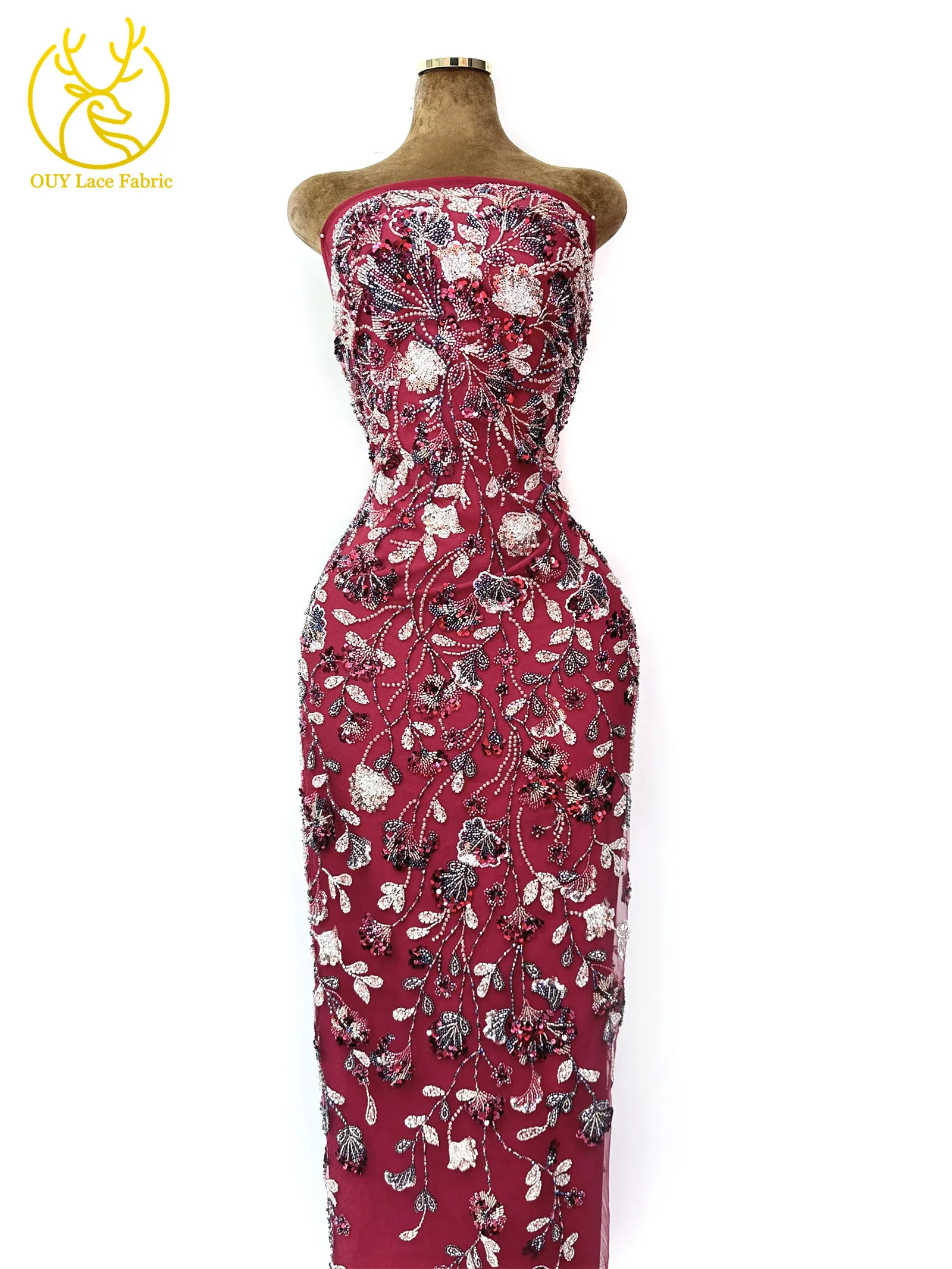 Luxuriöser afrikanischer schwerer Perlen-Spitzenstoff 2026, hochwertiger nigerianischer Tüll mit Pailletten, Spitzenstoff, Brautkleid, Haute Couture-Stoff – Detail 6