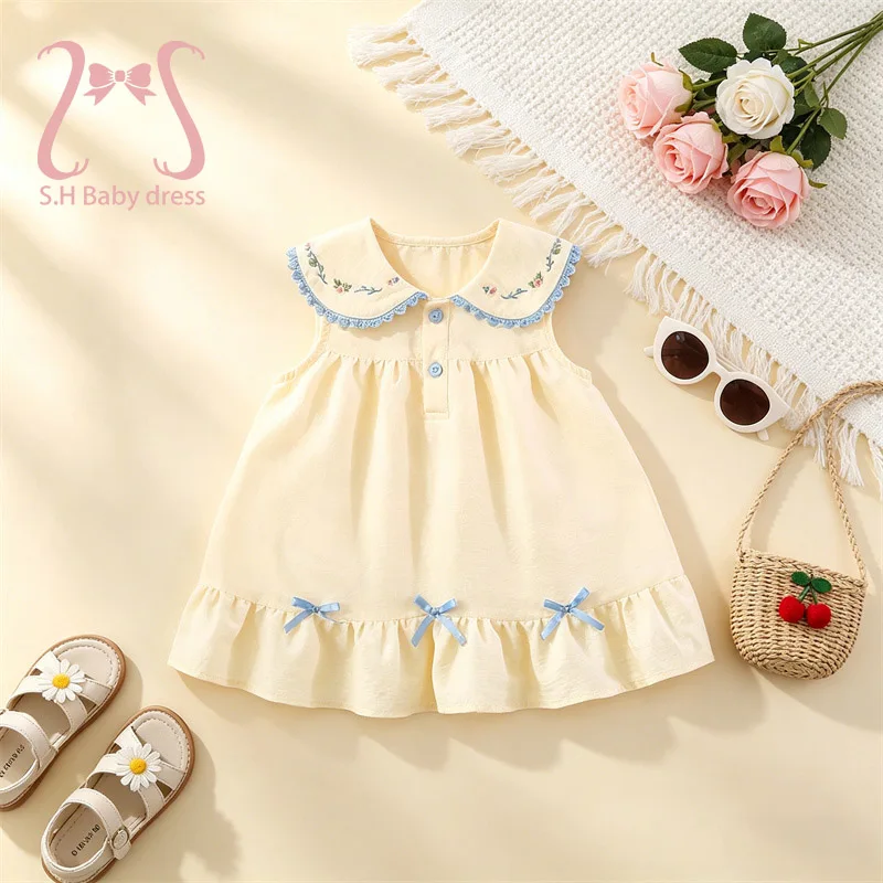

Cute Baby Girl Sleeveless Summer Dress Floral Embroidery Bowknot Children Clothing Infant Casual Sundress 0-4 T Toddler Costume