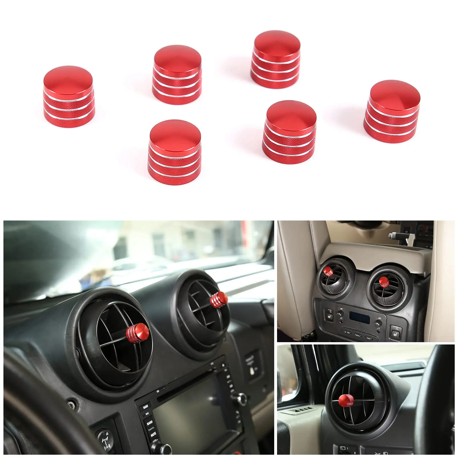 

6pcs Red Aluminum Air Vent Knob Covers For Hummer H2 2003-2007 Interior Decor Trim