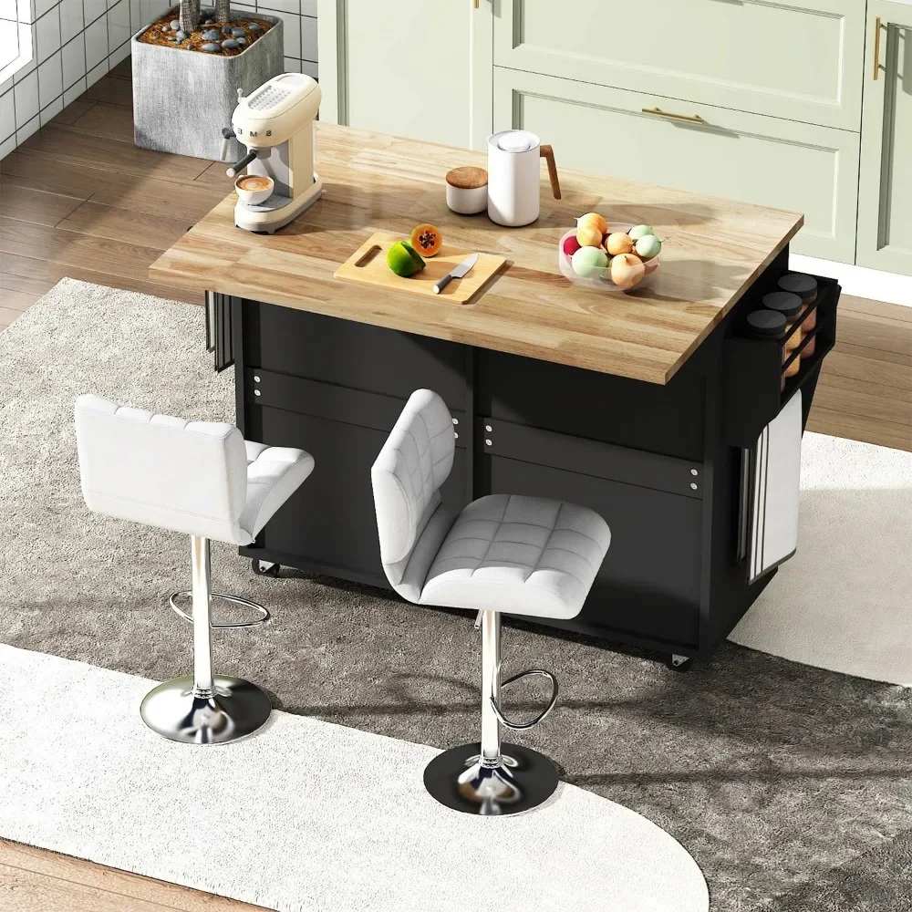 Rolling Kitchen Island, Kitchen Trash Cabinet Tilt Out Storage with Drop Leaf, Storage Islands Movable Carts, Kitchen Island