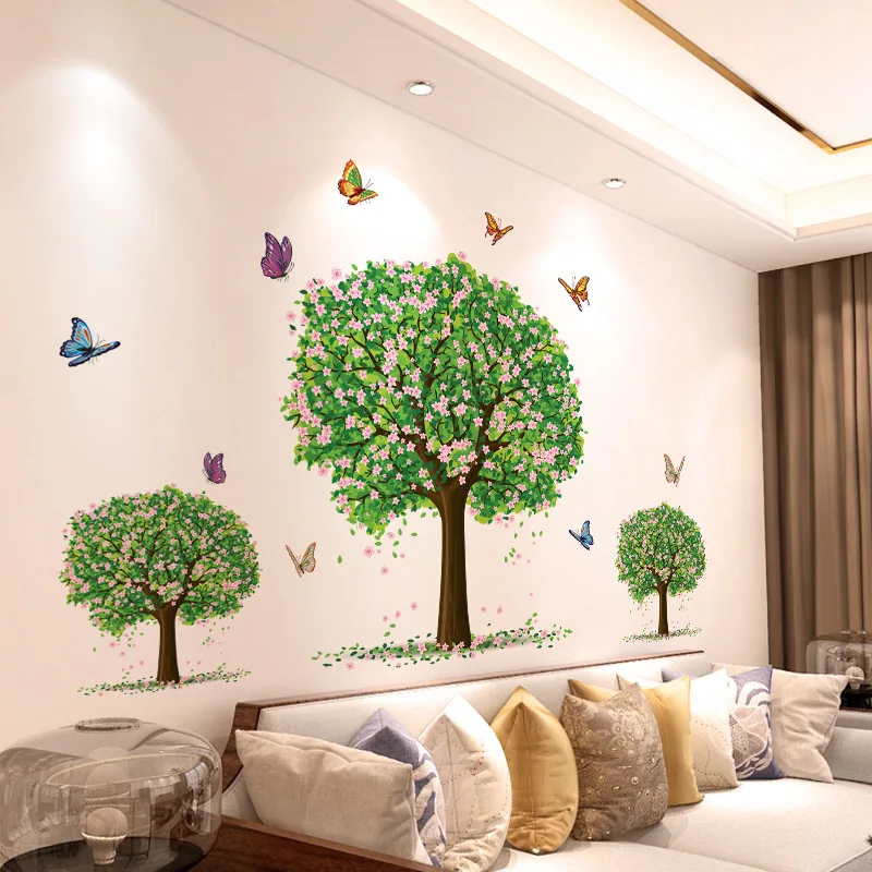 Beautiful Flower Butterfly Wall Sticker Natural Pastoral Style Bedroom Living Room Sofa Background Wall Self-adhesive Decoration