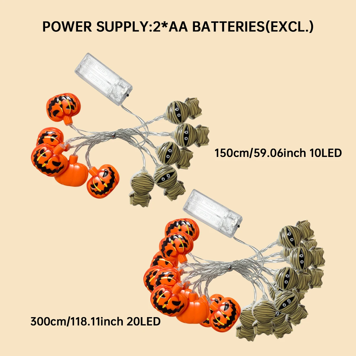 1pc 10/20LED Halloween Pumpkin & Mummy String Lights Battery Operated For Home Bedroom Window Halloween Holiday Party Decoration